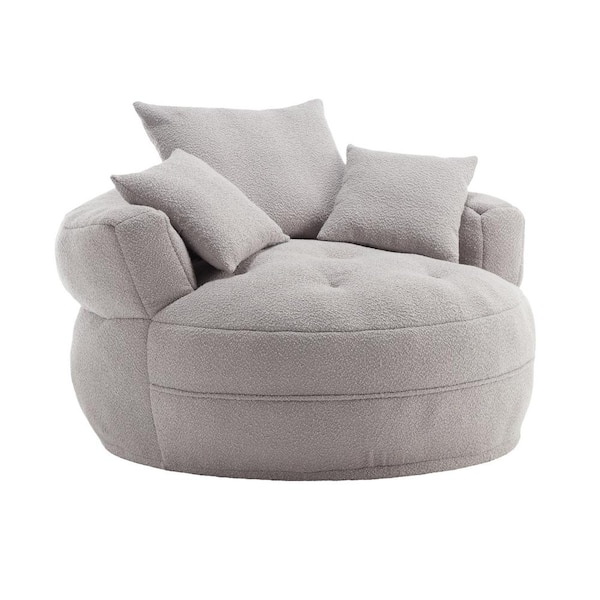 HOMEFUN Modern Light Gray Chenille Upholstered Barrel Accent Chair With Pillows