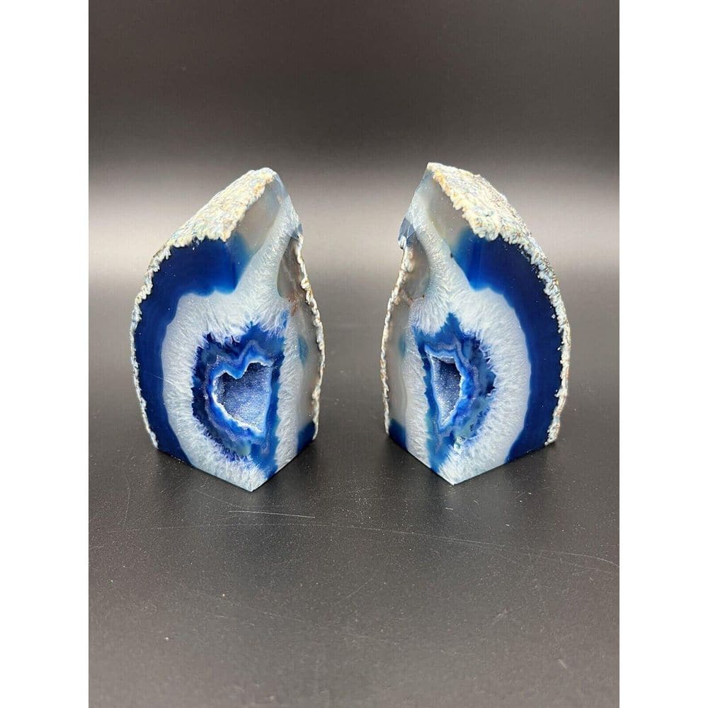 Natural Blue Agate Geode Bookends, Decorative Book Ends for Shelves, Stacka