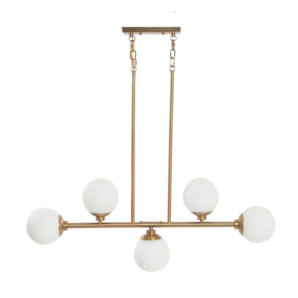 Lorne 5-Light Brushed Gold Metal and Frosted Glass Chandelier