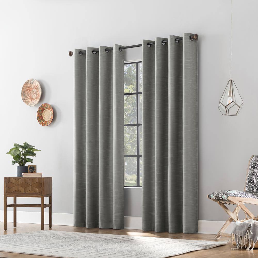 Gray Linen Blend Blackout Grommet Top Curtain Panel, 50" x 63"
