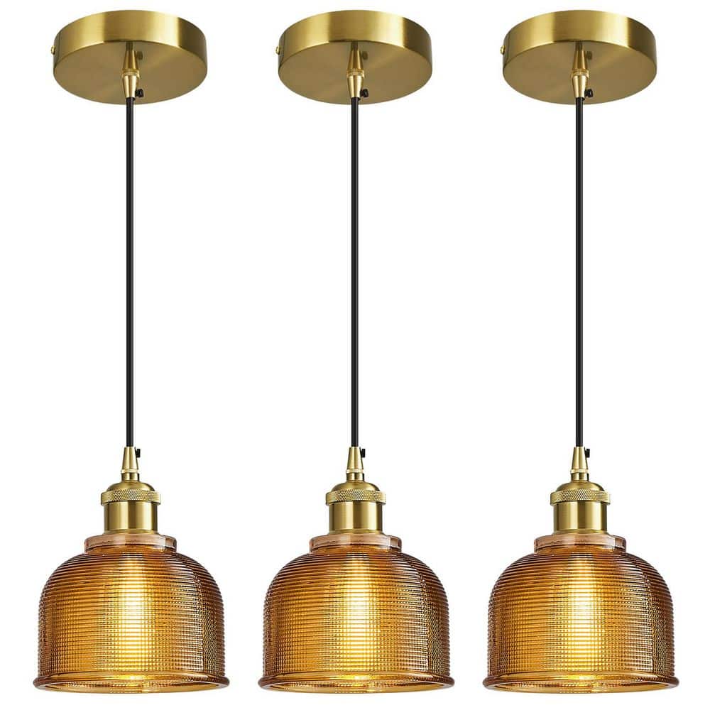 Home Lighting 60W 1-Light Amber 3-Pack Modern Mid Century Adjustable Ribbed Vintage Pendant Light for Kitchen Island price history on PriceWatchPro