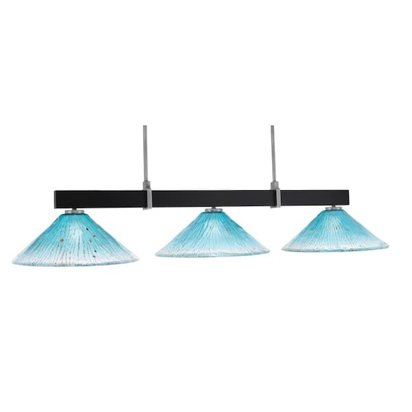 Unbranded Balmore 3-Light Matte Black and Graphite Billiard Light with 16 in. Teal Crystal Glass Shades