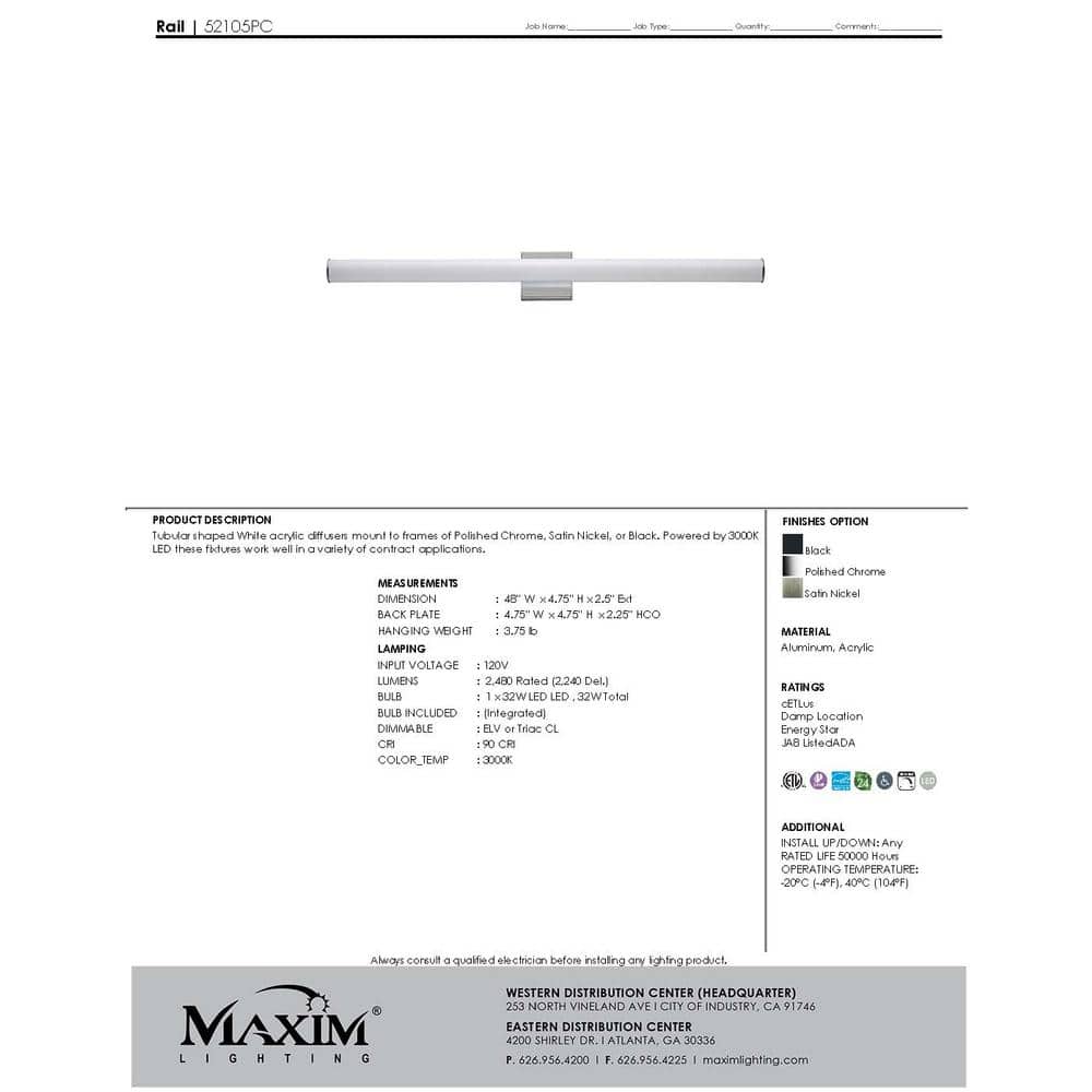 48-Inch Polished Chrome LED Bath Vanity Light