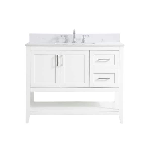 Unbranded Simply Living 42 in. W x 22 in. D x 34 in. H Bath Vanity in White with Calacatta White Engineered Marble Top