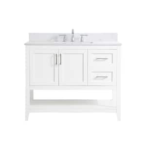 Timeless Home 42 in. W Single Bath Vanity in White with Engineered Stone Vanity Top in White and Basin with Backsplash