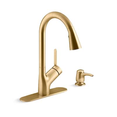 Setra Single-Handle Pull-Down Sprayer Kitchen Faucet in Vibrant Brushed Moderne Brass