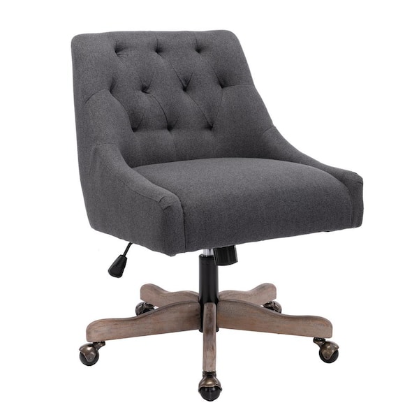 LUCKY ONE Upholstered Lift Swivel Task Chair in Charcoal Gray Linen Without Armrest
