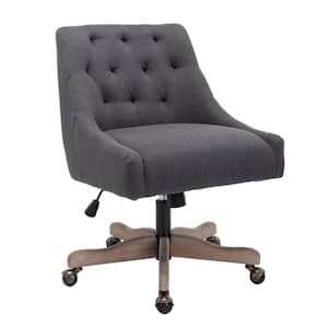 Upholstered Lift Swivel Task Chair in Charcoal Gray Linen Without Armrest
