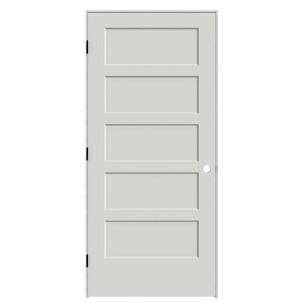 Masonite 36 in. x 80 in. 5-Panel Bayshore Right-Hand Solid Core Ultra Pure White Molded Composite Single Prehung Interior Door