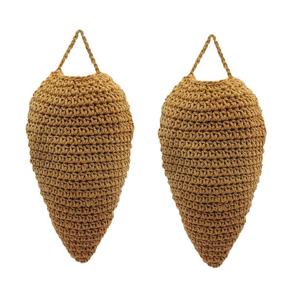 Outdoor Wasp Nest Decoy Trap with Large Crochet Hanging Design Natural Look Decorative Set 2-Pack Dark Earthy