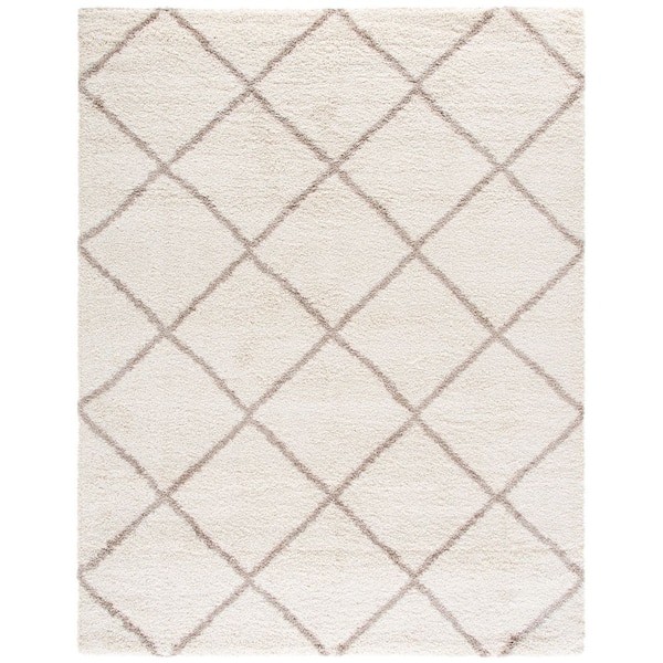 Hudson Shag 10 ft. x 14 ft. Ivory/Beige Geometric Diamonds Area Rug