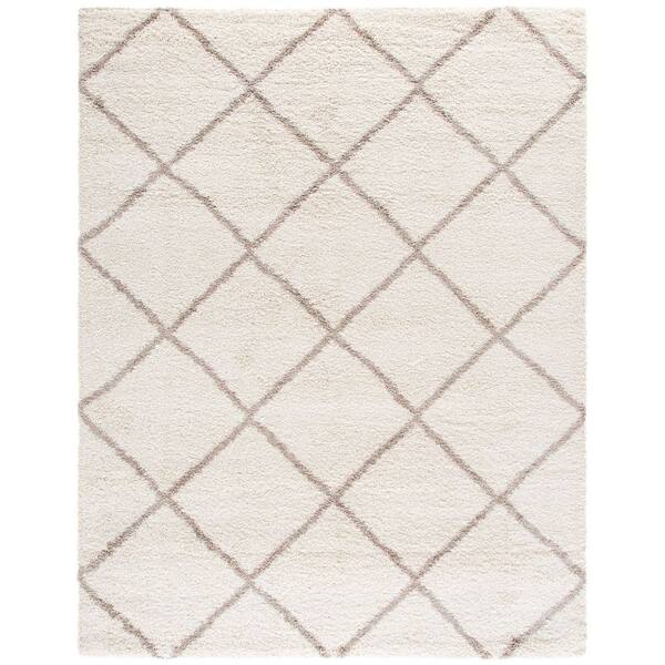 Hudson Shag 11 ft. x 15 ft. Ivory/Beige Geometric Diamonds Area Rug