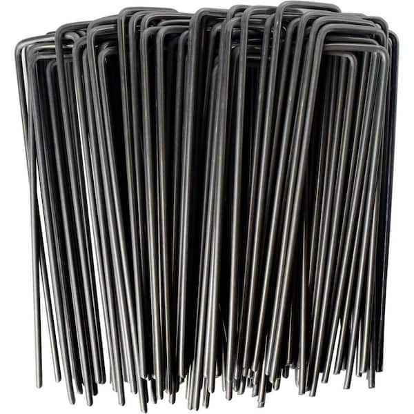 6" Black Alloy Steel Pins Staples Landscape Garden Stakes, Heavy Duty 11-Gauge Anchor Sod for Securing Fabric, 1-Pack