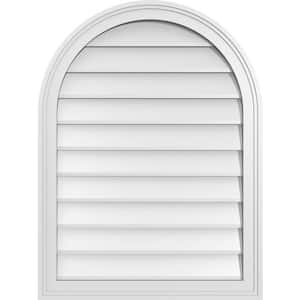 24 in. x 32 in. Round Top Surface Mount PVC Gable Vent: Decorative with Brickmould Frame
