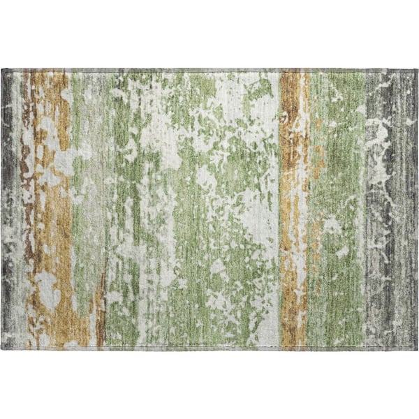 Mayfield Premium Machine Washable Abstract AMF2398 Aloe 3 ft. x 4 ft. Area Rug