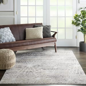 Silky Textures Ivory/Beige 4 ft. x 6 ft. Abstract Contemporary Area Rug