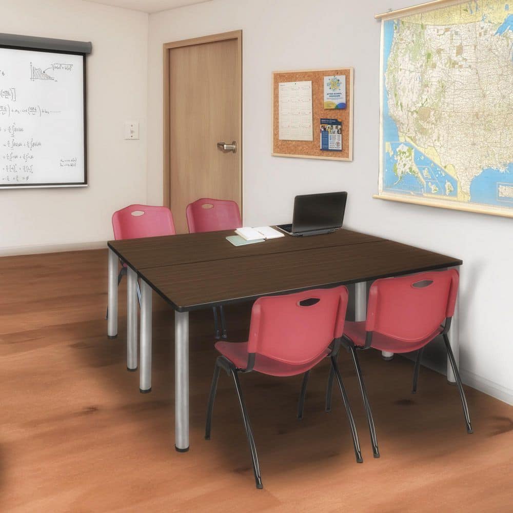 Kee 60 in. x 24 in. Neo Walnut Top Training Table Desk, Chrome Legs and 2 M Stack Chairs-Burgundy price history on PriceWatchPro