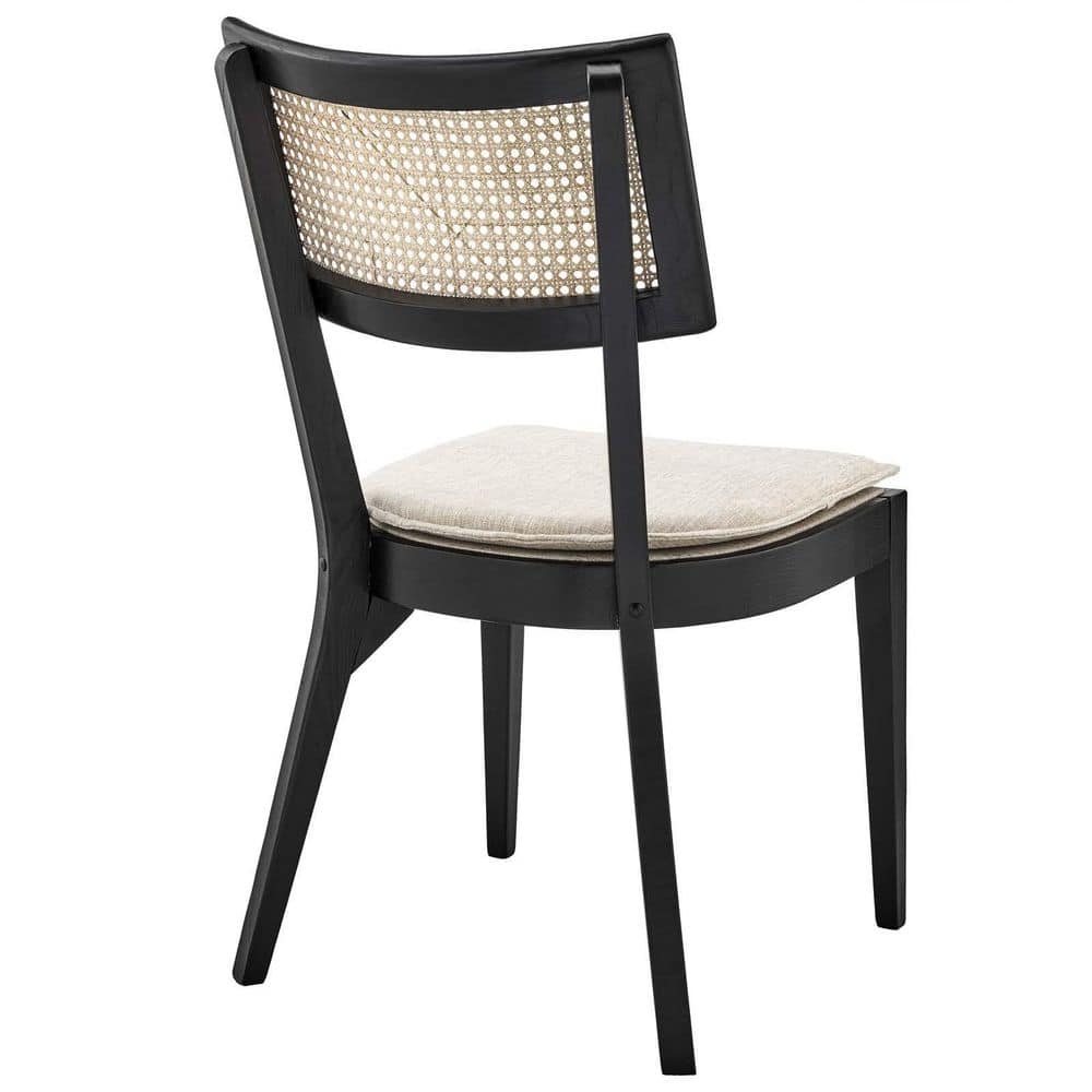 Caledonia High Black and Beige Elm Wood Side Chair with Cane Back
