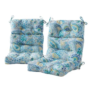 22 in. x 44 in. Outdoor High Back Dining Chair Cushion in Baltic Paisley (2-Pack)