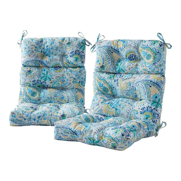 Greendale Home Fashions 22 in. x 44 in. Outdoor High Back Dining Chair Cushion in Baltic Paisley (2-Pack)
