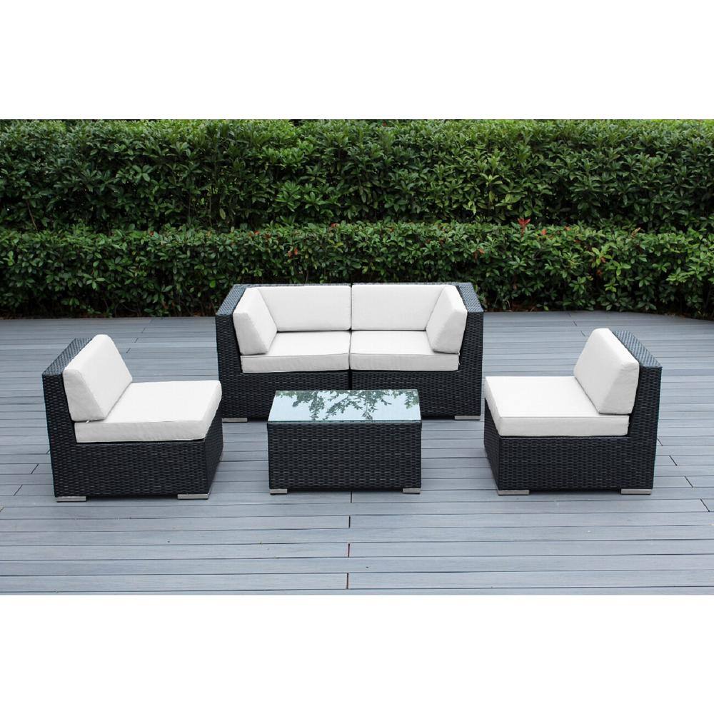 Black 5-Piece Wicker Patio Seating Set with Sunbrella Natural Cushions price history on PriceWatchPro