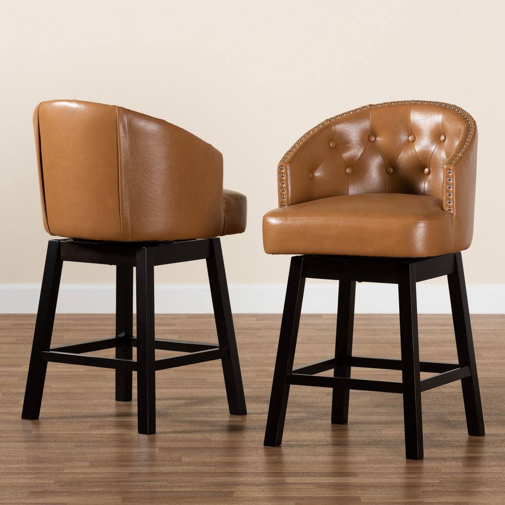 Theron Tan Faux Leather and Espresso Wood Swivel Counter Stool Set