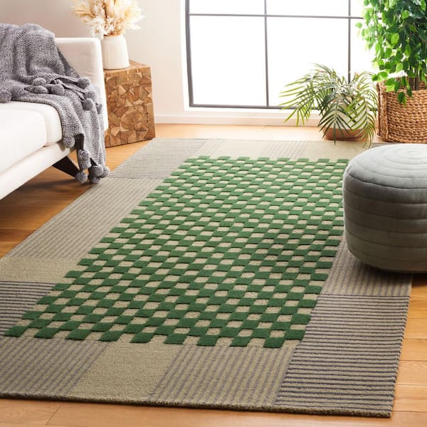 Genre 8 ft. x 10 ft. Gray/Green Checker Geometric Area Rug