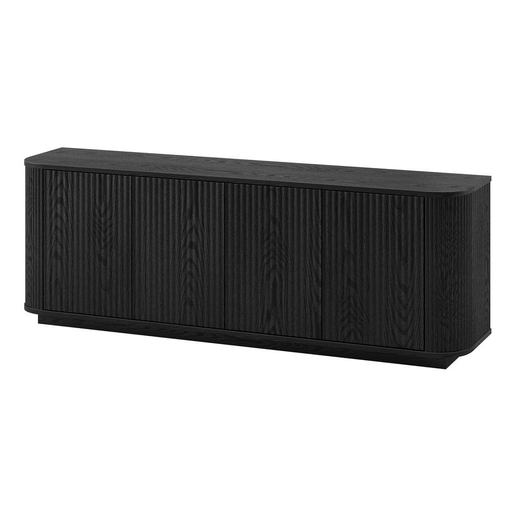 Black Grain Fluted 68" TV Stand with Cabinet