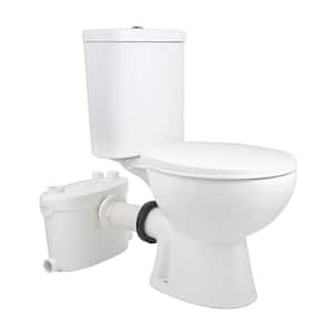 Rear Mount 2 Piece 1.0/1.6 Dual Flush Round Macerating Toilet in White Seat Included, with 600W Macerator Pump