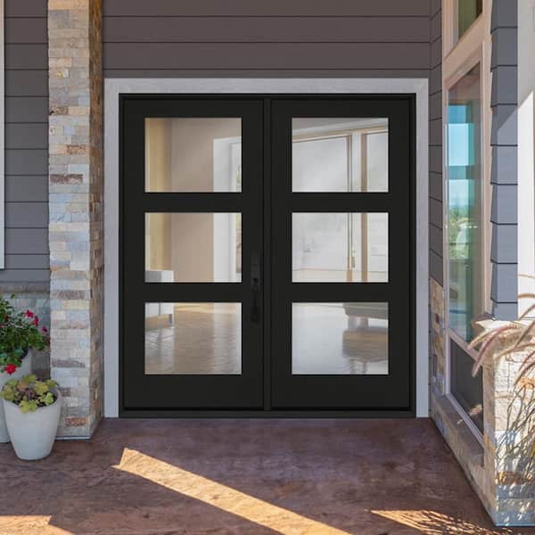 Regency 60 in. x 80 in. Modern 3L Equal Clear Glass Onyx LHIS Stained Fiberglass Retro Patio Door with 4 in. Jamb