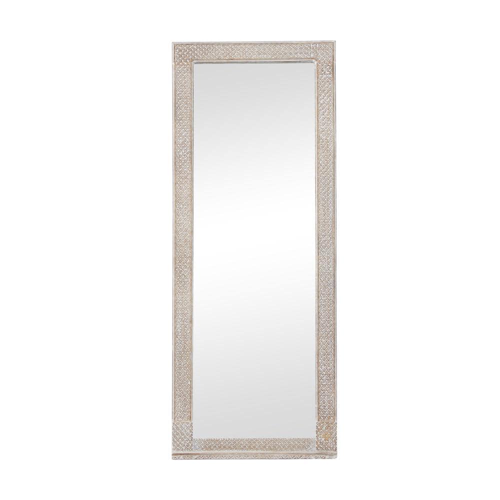 White Intricately Carved Wood Framed Full Length Mirror, 31" x 78"