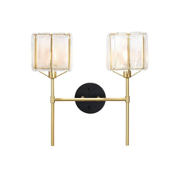 11.43 in. 2 Light Ice White Vanity Light Wall Sconce with Glass Shade for Bathroom, Bedroom, Bedside