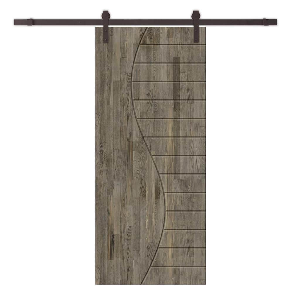24 in. x 84 in. Weather Gray Stained Pine Wood Modern Interior Sliding Barn Door with Hardware Kit price history on PriceWatchPro