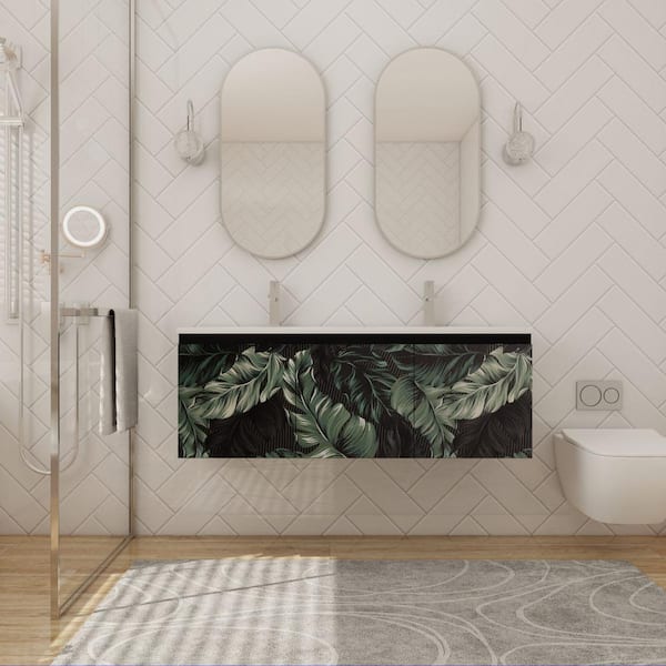 UPIKER Elegant 47.6 in. W x 18.3 in. D x 17.3 in. H Double Sink Floating Bath Vanity in Black with White Ceramic Top