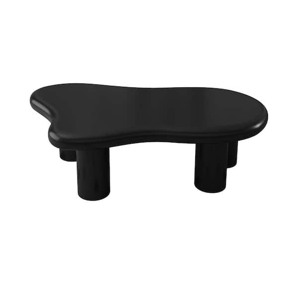 CSC DECOR INC 40 in. Black Kidney-Shaped Cloud Wood Coffee Table Modern Tea Table, Irregular Indoor End Table Free Shape with 4 Leg