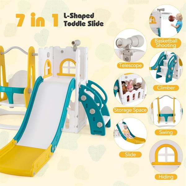 HONEY JOY 7 in 1 L-shaped Toddle Swing and Slide Set Freestanding