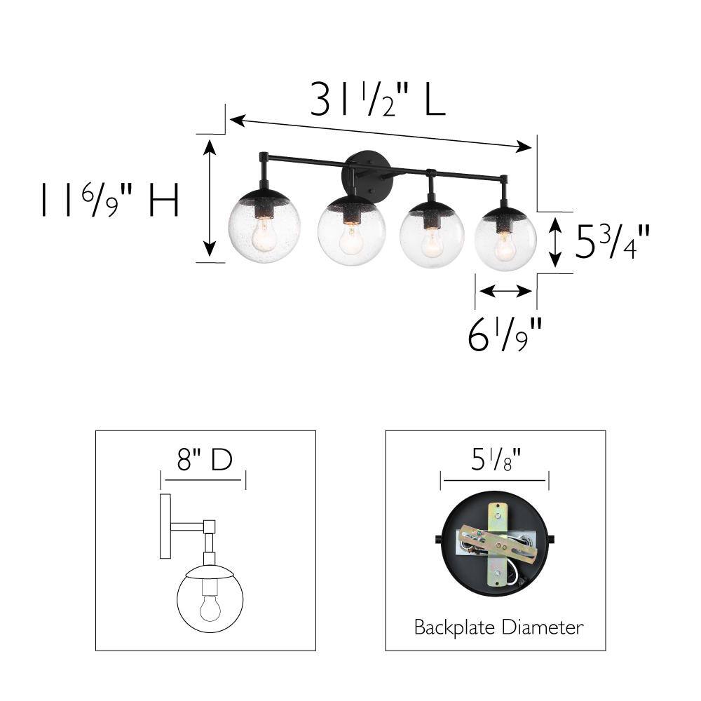 Matte Black 4-Light Vanity with Seedy Glass Shades