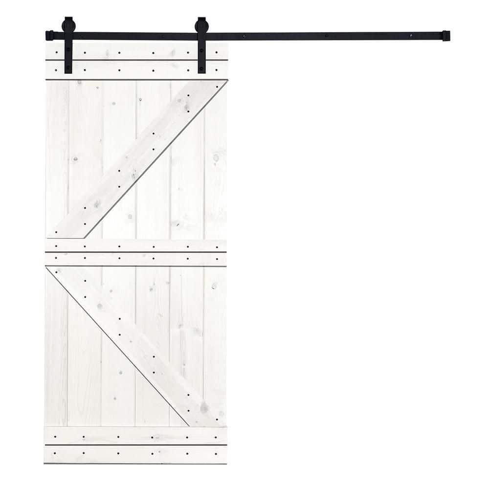 K-Bar series 42 in. x 84 in. Knotty Pine Wood Barn Door Sliding Door With H
