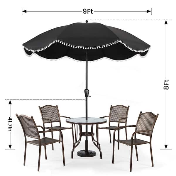 canvas market patio umbrella 9-ft Terrace Arc 9 ft Scalloped Fringe Half with Crank, Tilt Button and UV Protection Coral Pink/Brown Pole NEBO Inspector 500+ Pen 1/2 dia T.26.BTM.SWD.WH Size:B100