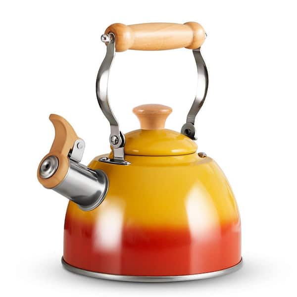 7-Cup Orange Stainless Steel Stovetop Whistling Tea Kettle with Pour Spout and Cool Touch Ergonomic Handle