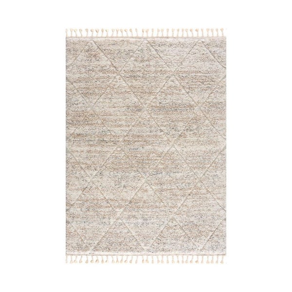 8 ft. x 10 ft. Talas Trellis Area Rug Cream High-Pile Shag Rug with Tassels, Machine Woven Soft & Plush, Stain Resistant