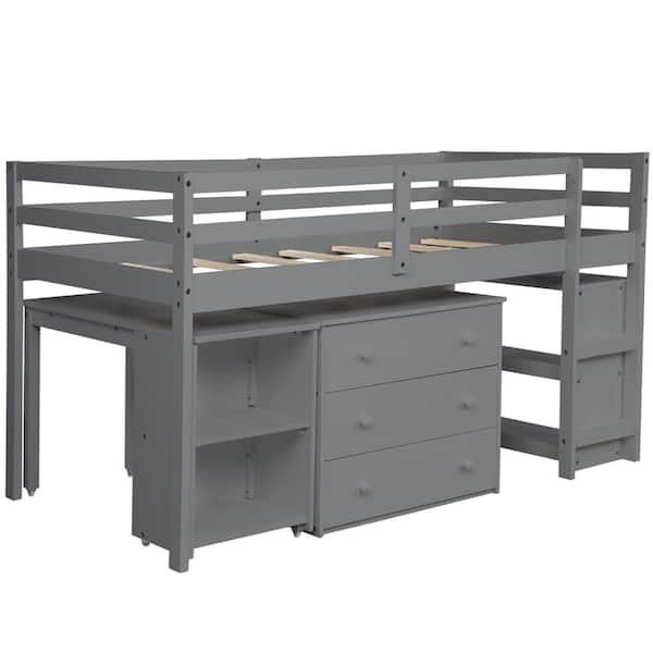 GHOUSE Gray Twin Loft Bed with Drawers and Desk HFLP000113AAE - The ...