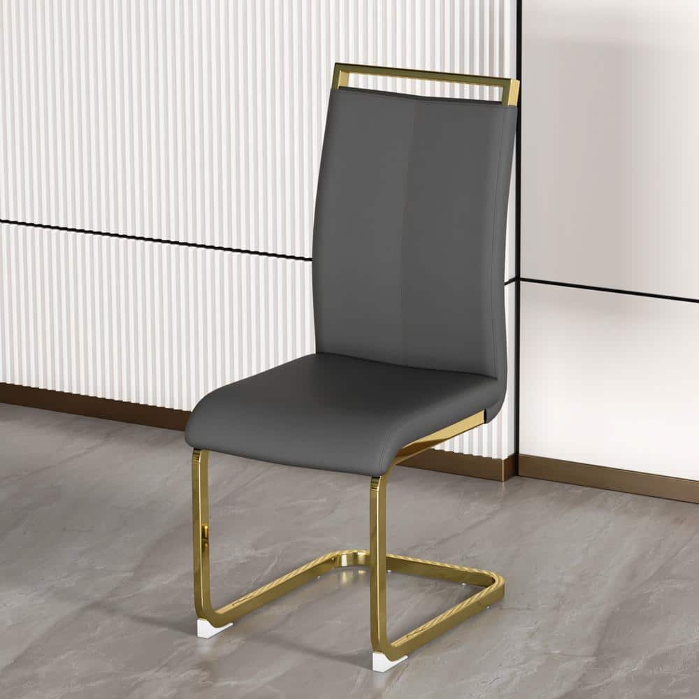 Gray Modern Dining Chairs Set of 4, PU Faux Leather Kitchen Dining Chair, C