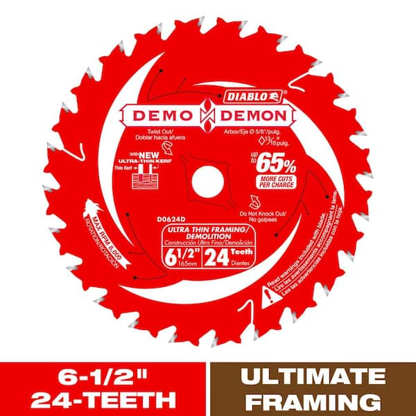 6-1/2in. x 24-Tooth Demo Demon Ultra-Thin Framing/Demolition Circular Saw Blade for Wood