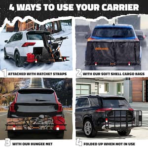 500 lb. Capacity Hitch Mount Cargo Carrier Basket with 16 cu. ft. Cargo Bag, Straps, Net, Folding Shank and 2 in. Raise