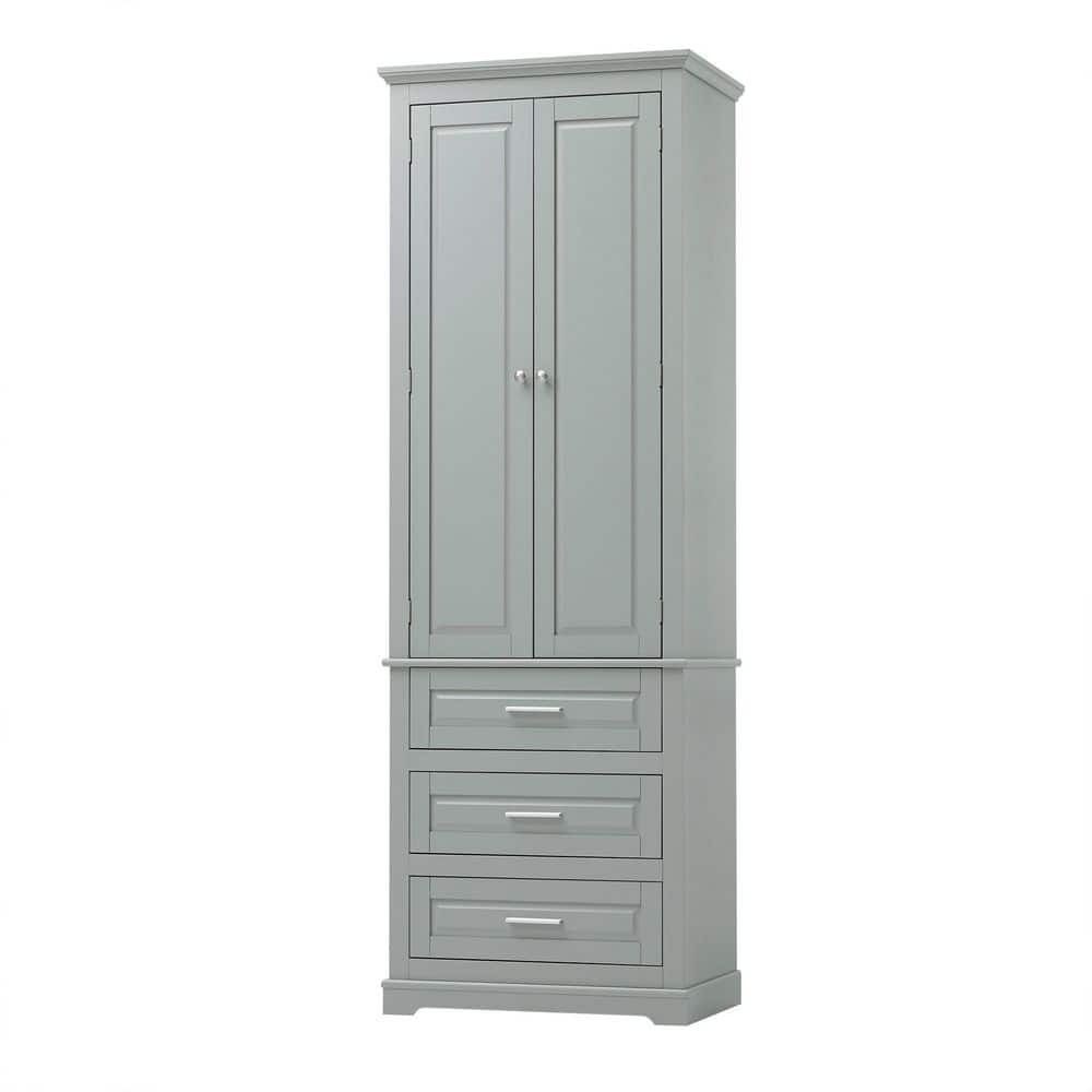 24 in. W x 15.7 in. D x 70 in. H Gray Wood Top Linen Cabinet with 3-Drawers