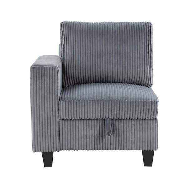 Kieran Dark Gray Corduroy Fabric Upholstery Arm Chair with One Arm, Storage, Storage Pouch and Charging Ports