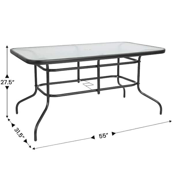 Flash Funitue Bazos 5 Piece Outdoo Patio Dining Set 55 Tempered Glass Patio Table With Umbrella Hole 4 Navy Flex Comfort Stack Chairs%2f %2fa 93860153