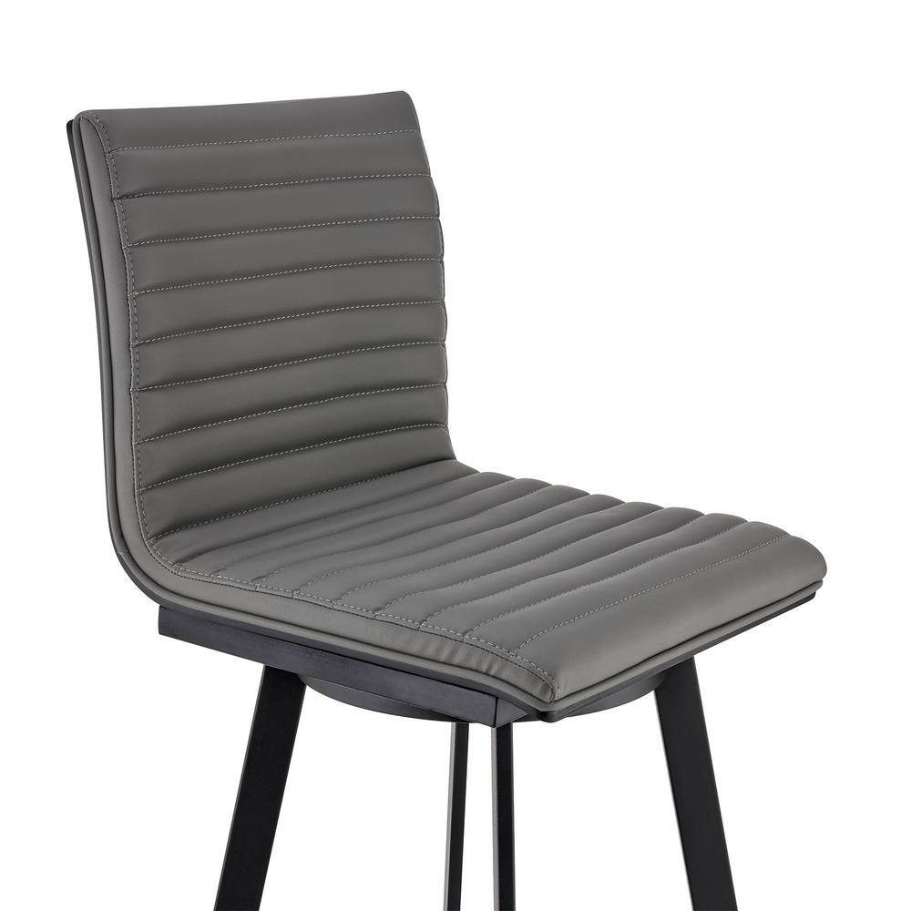 Gray Faux Leather and Matt Black Swivel Bar Stool