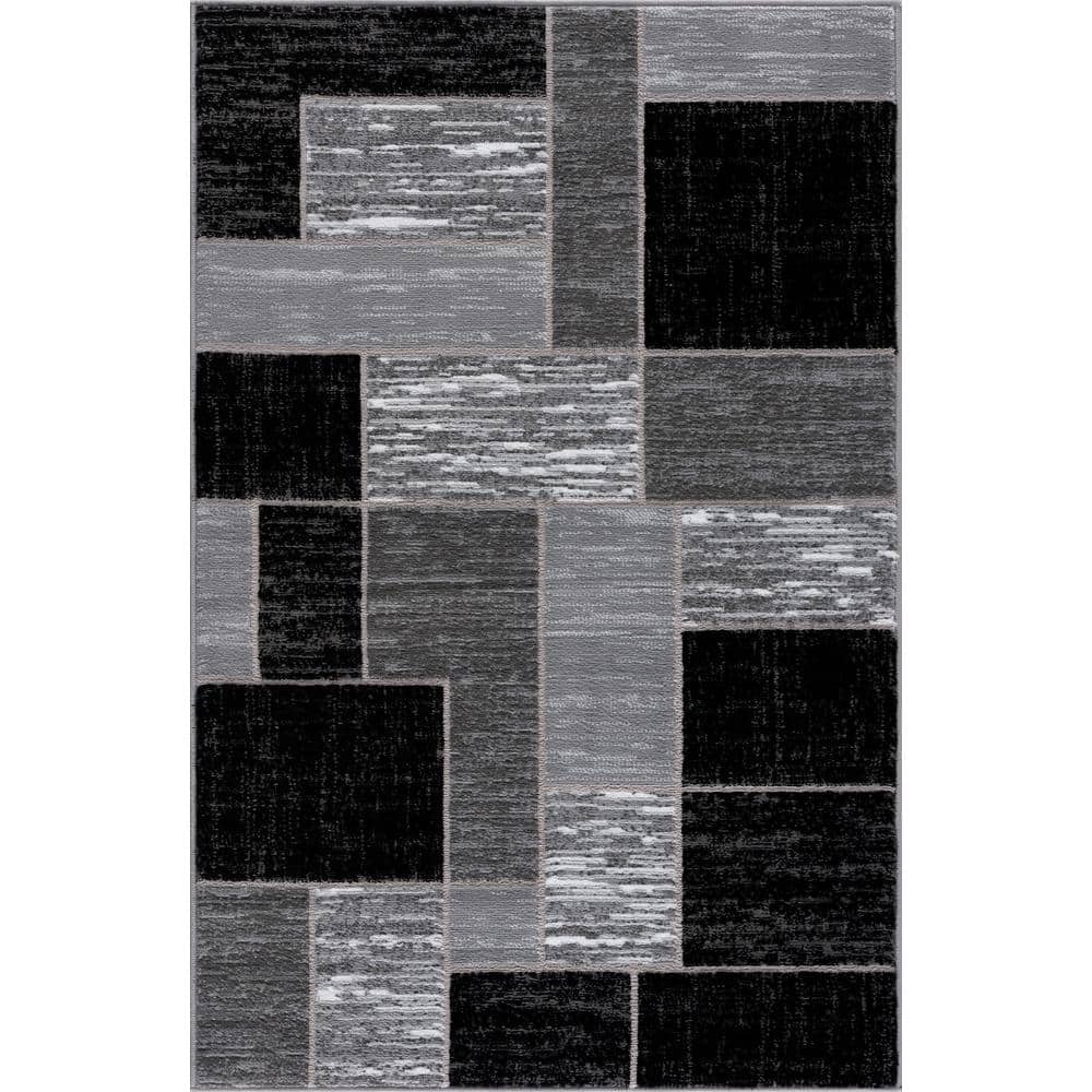 Verena Black and Gray Geometric 4' x 6' Synthetic Area Rug